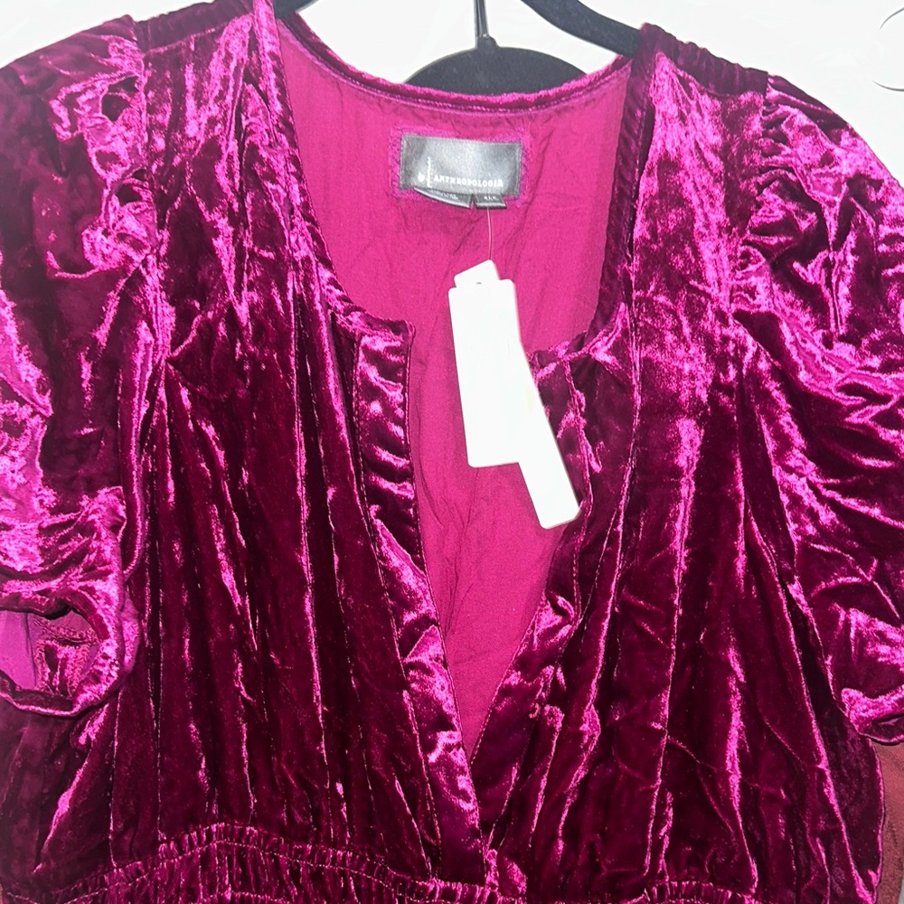 Anthropologie Somerset maxi Velvet Dress in Fuschia. Reg $180